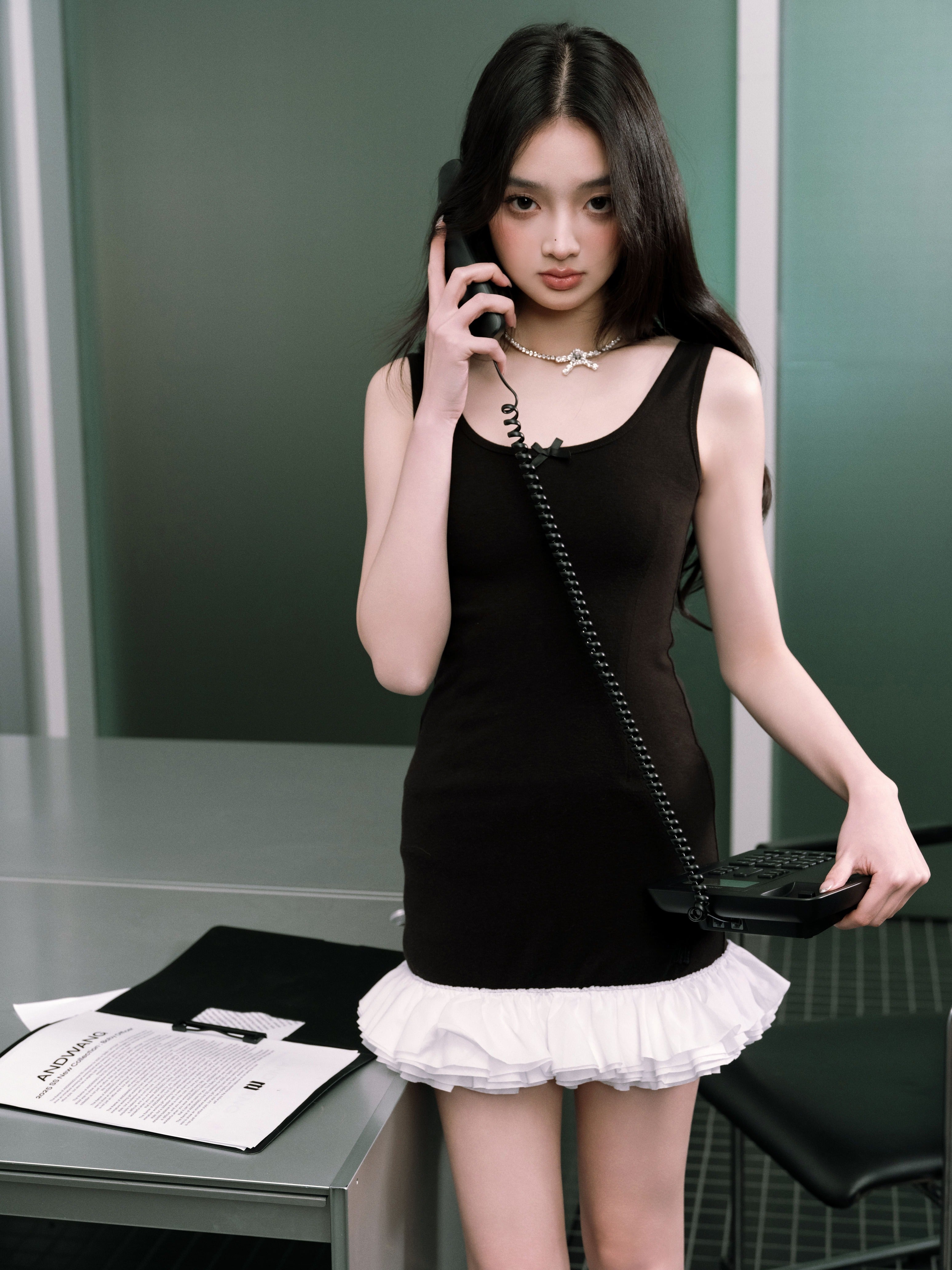 Frill slim mini dress